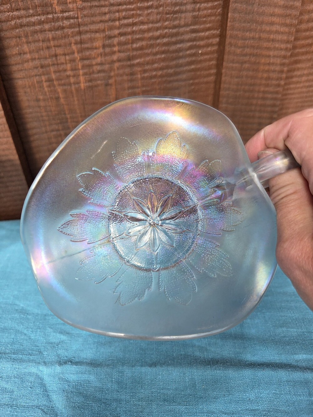 Vintage Dugan Iridescent Glass Spade Candy Dish